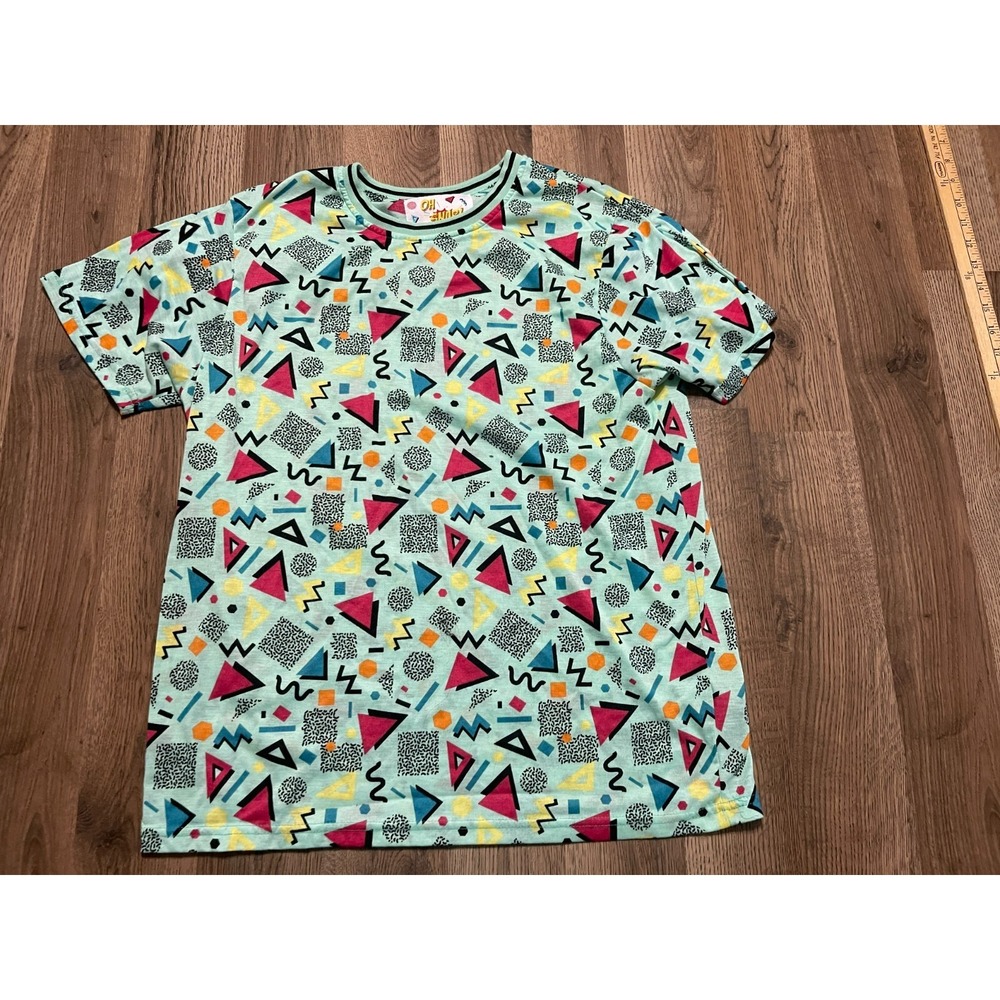 Oh Snap Shirt, Women's Size Large, Neon Colors, Abstract Print, Short Sleeve